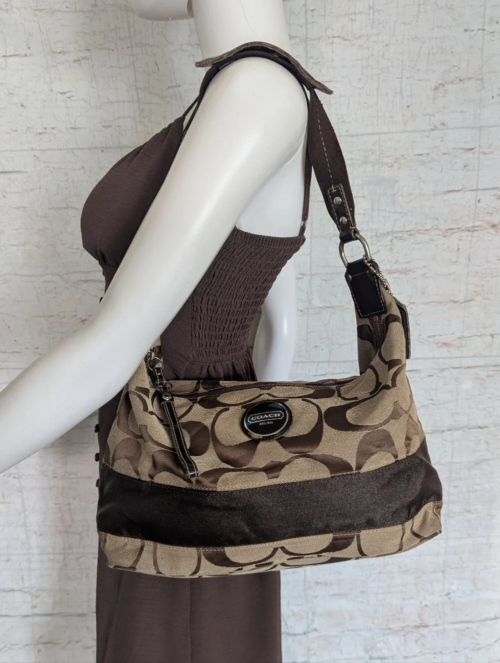 Coach Signature Stripe Hobo Bag
